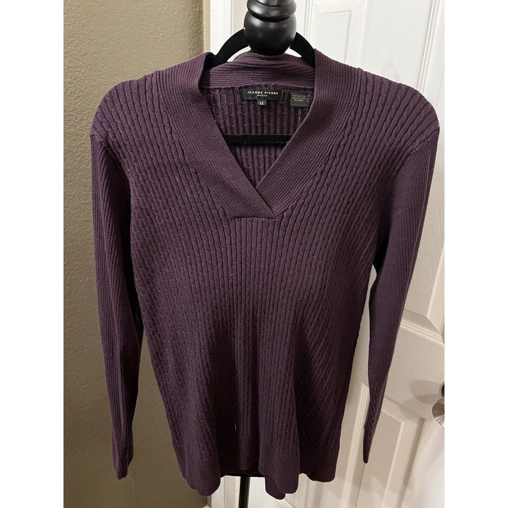 Jeanne Pierre Plus Size 1X PurpleCable Knit Ribbed Long Sleeve Pullover Sweater